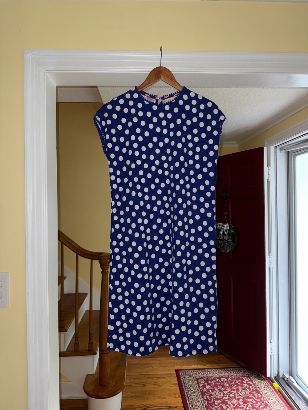 Boden Navy Blue and White Polka Dot Midi Dress